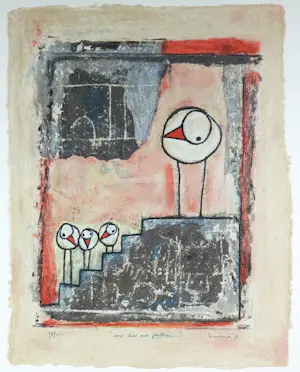 Hans Innemee - Zeefdruk op geschept papier, About level and position... - Ingelijst (Groot) kopen? Bied vanaf 200!