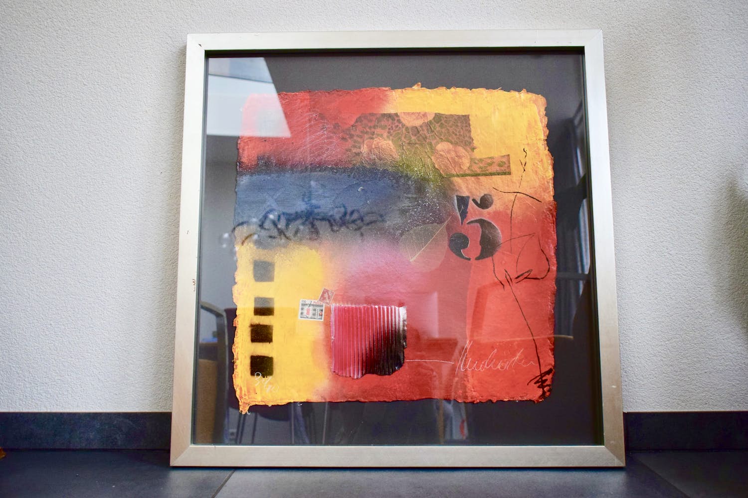 Theo Koster - Zeefdruk en collage - Nummer 5 (Zonder titel) - Ingelijst verkocht voor € 40!