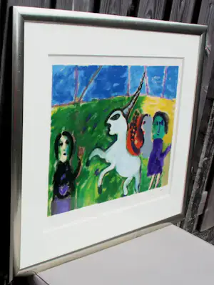 Eugène Brands - Ingelijste zeefdruk: Eenhoorn(groot werk!) kopen? Bied vanaf 399!