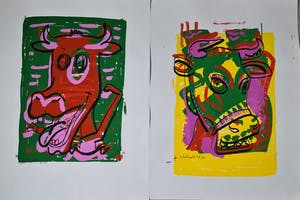 Peter Klashorst - lot van 2 cows - gesingeerd - 28/30 ex. kopen? Bied vanaf 1!
