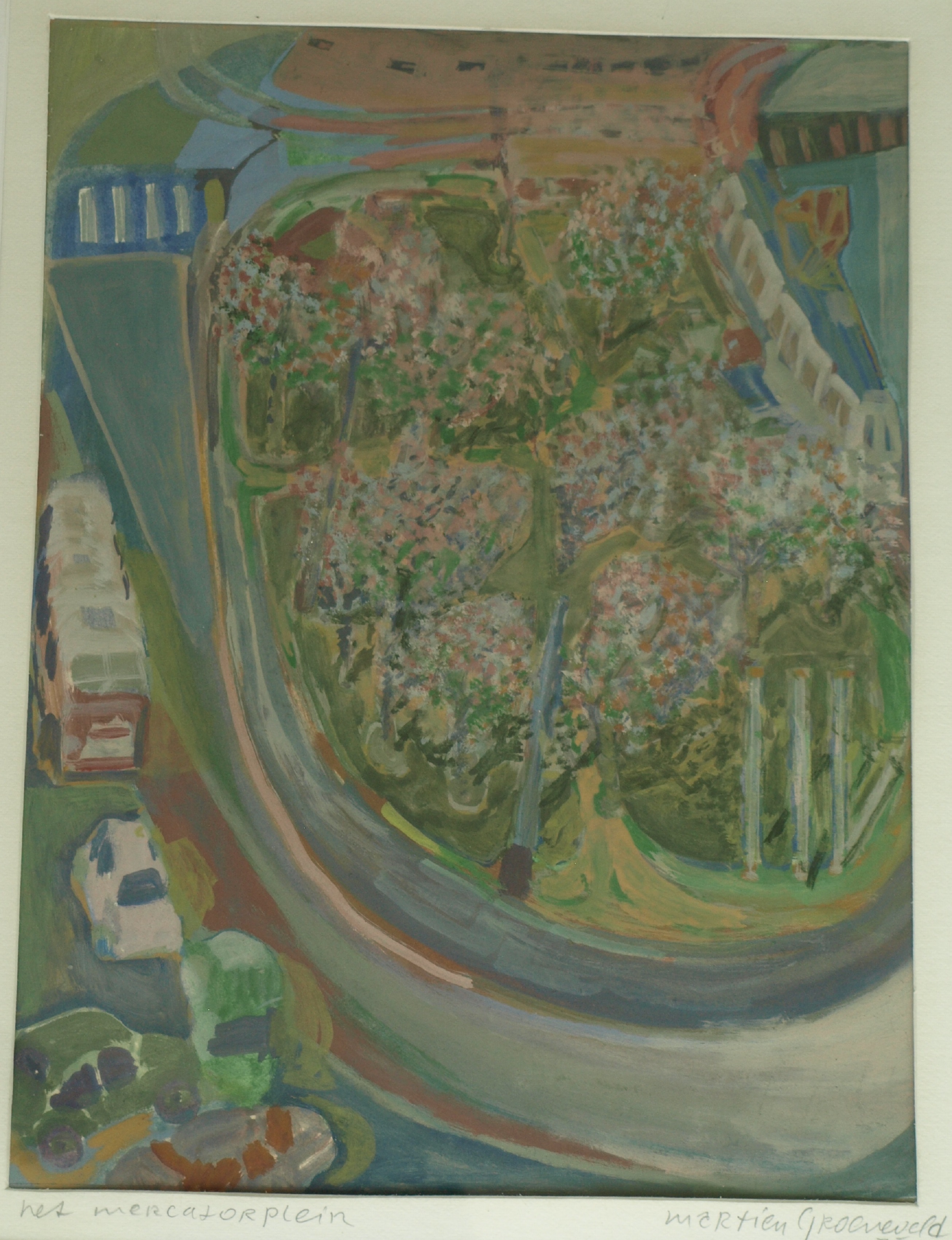 Martien Groeneveld - Gouache , Mercatorplein – gesigneerd & ingelijst – 1975  kopen? Bied vanaf 1!