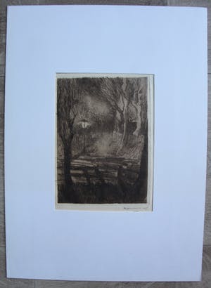 Frederika Broeksmit - ets: landweg bij avond met een lantaarn kopen? Bied vanaf 45!