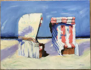 Bram Vegt - strandstoelen Egmond | olieverf op doek - Bergense School kopen? Bied vanaf 49!