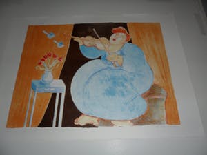 Ada Breedveld - Zeefdruk. Titel, "Viooliste". kopen? Bied vanaf 50!