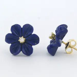 18k geel gouden oorknoppen met lapis lazuli en briljant geslepen diamant 0.08ct kopen? Bied vanaf 180!