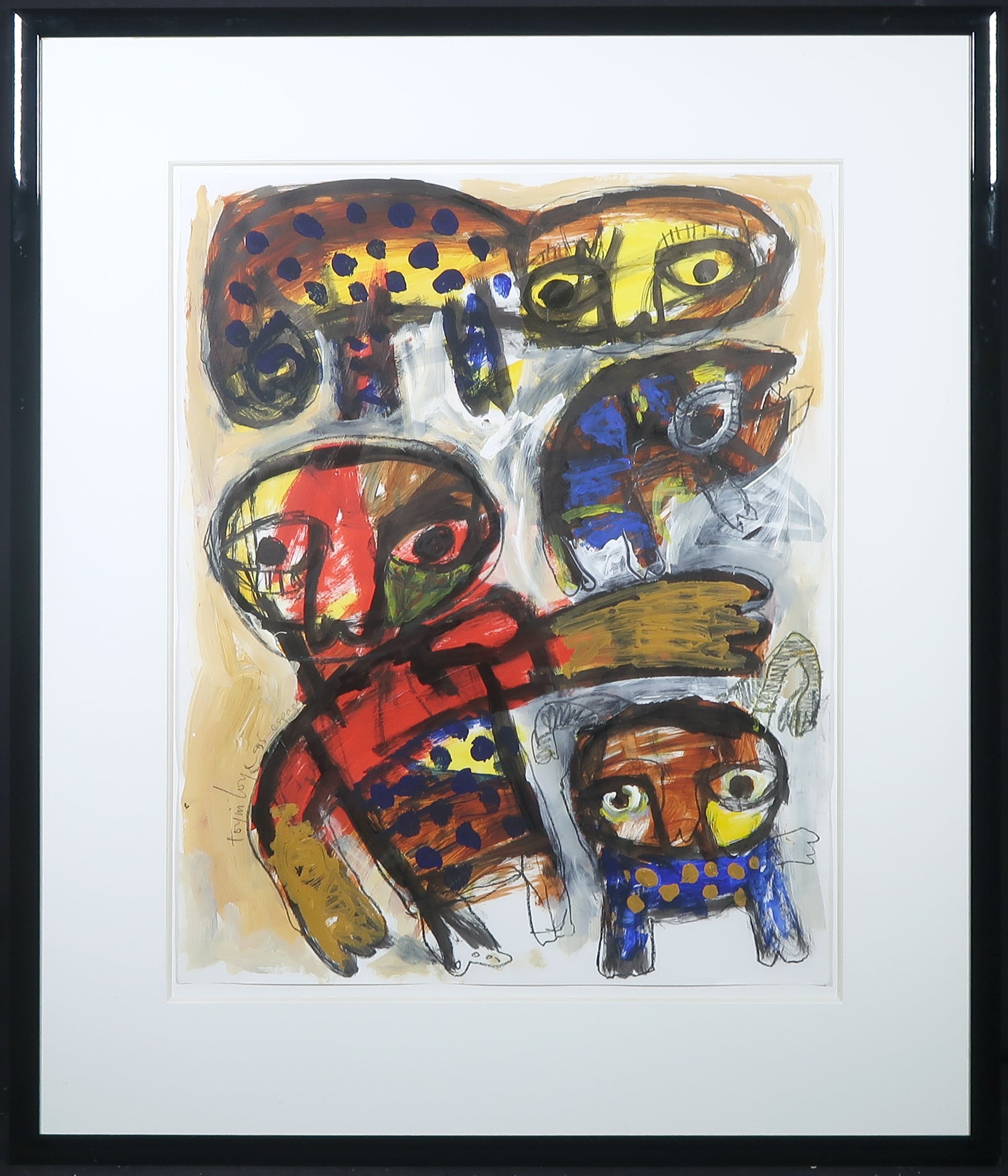 Toyin Loye - Acryl op papier, Zonder titel - Ingelijst kopen? Bied vanaf 120!