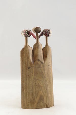 Niet of onleesbaar gesigneerd - Brons, keramiek, steen en hout, Lot van 4 sculpturen kopen? Bied vanaf 10!