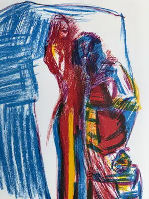 Pieter Defesche - Handgesigneerde kleurenlitho | 'Liefdespaar' | 1994 kopen? Bied vanaf 80!