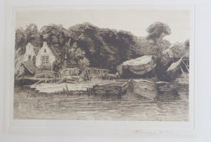 Chris Hammes - Scheepswerf met huizen aan het water. kopen? Bied vanaf 15!