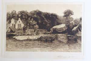 Chris Hammes - Scheepswerf met huizen aan het water. verkocht voor € 15!