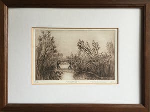 Ronald J. Schuurman - 'Lelystad' & 'Bruggetje' | set van 2 etsen (1x droge naald) - in sepia tint kopen? Bied vanaf 65!