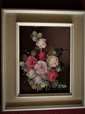 Niet of onleesbaar gesigneerd - Knap geschilderd Spaans impressionistisch olieverf stilleven Rozen - gesigneerd kopen? Bied vanaf 10!