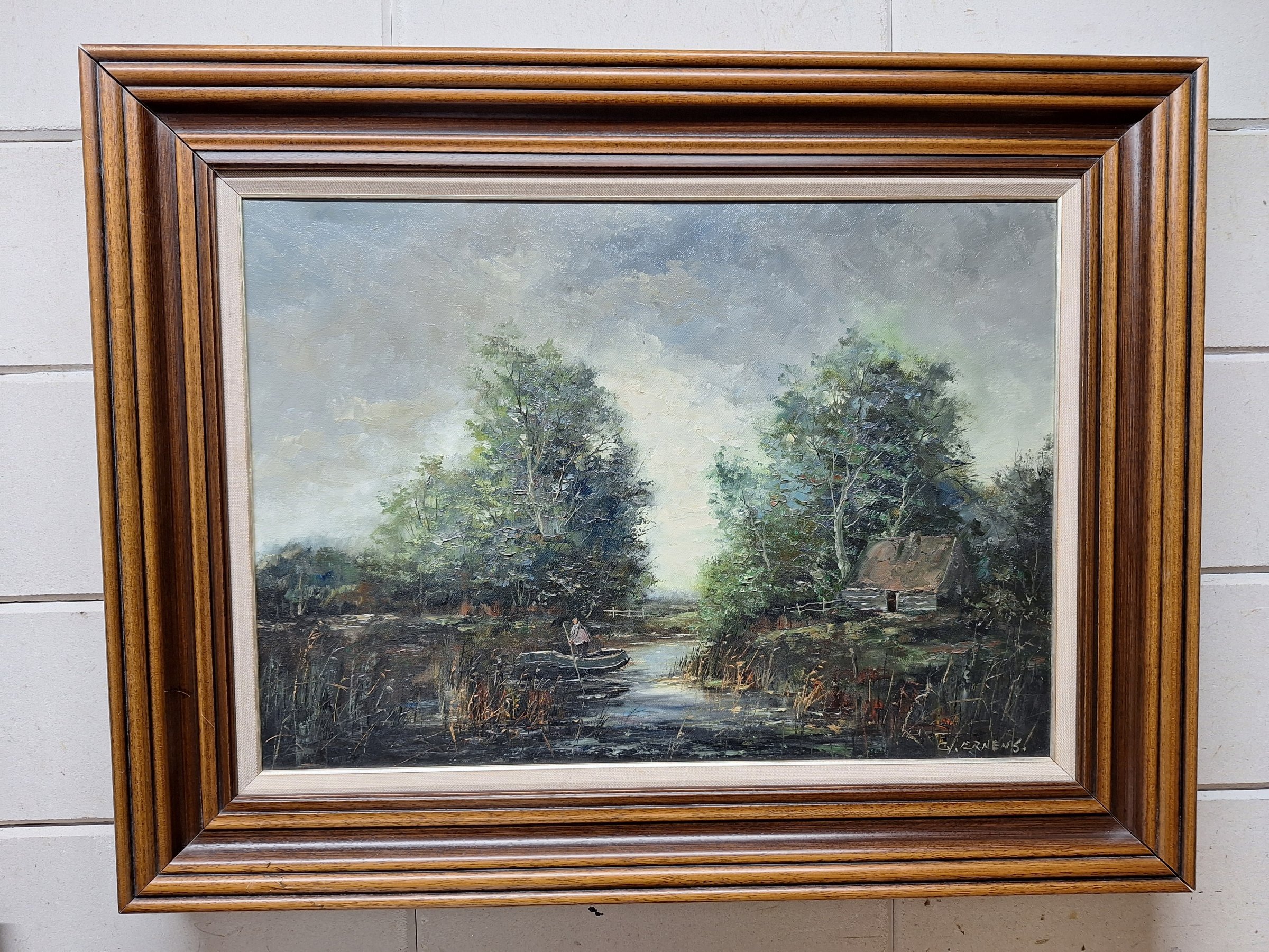Gerardus Johannes Ernens - Hollands Landschap met Visser in een Bootje kopen? Bied vanaf 125!