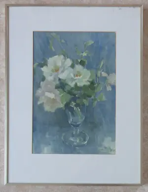 AcheterJopie Limburg - BOEKET ROZEN / AQUAREL PAPIER / 70x53cm / KADER / SIG / 1975? Enchérissez de 50!