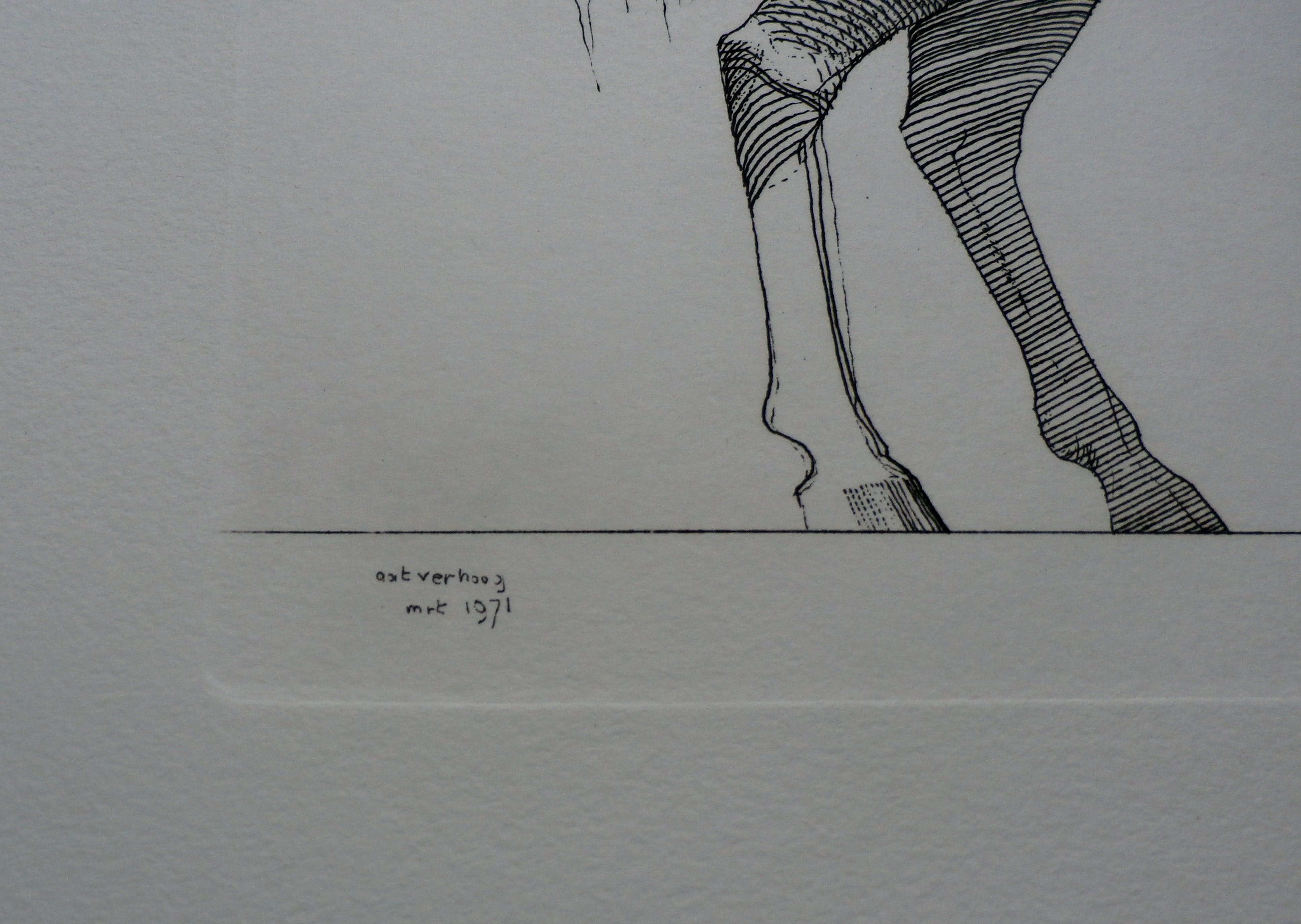 Aat Verhoog - ets: man op paard - 1971 kopen? Bied vanaf 50!