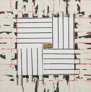 Marlies Lebesque - Acryl op paneel met tape, geblakerd hout en dominosteen, Zonder titel V kopen? Bied vanaf 1!