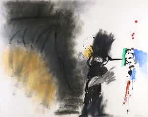 Jef Diederen - Gemengde techniek op papier, Abstracte compositie verkocht voor € 120!