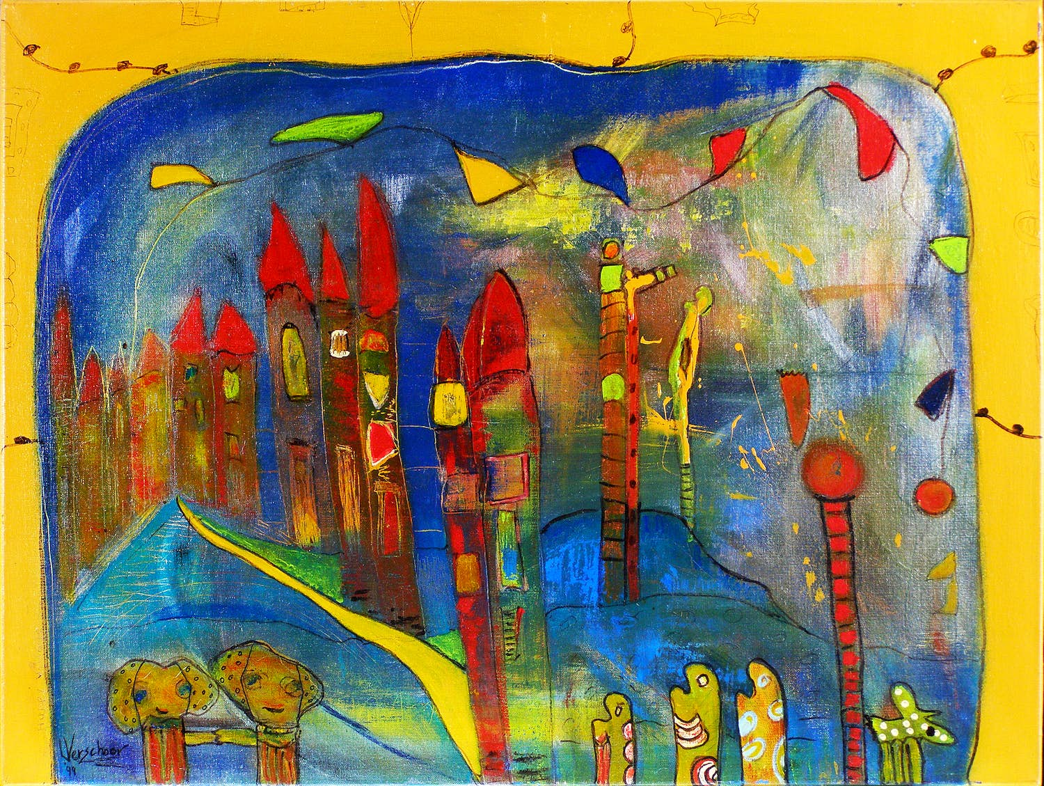 Niet of onleesbaar gesigneerd - Happy Village kopen? Bied vanaf 1!