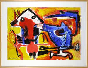 Jan te Wierik - Olie- en acrylverf op papier, Zonder titel - Ingelijst (Groot) verkocht voor € 500!