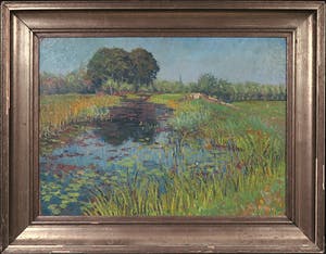 Josef Verheijen - Olieverf op doek, Landschap met vijver - Ingelijst kopen? Bied vanaf 1!