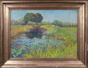 Josef Verheijen - Olieverf op doek, Landschap met vijver - Ingelijst verkocht voor € 1!