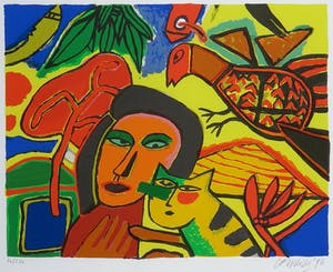 Corneille - Zeefdruk, Femme orange - Ingelijst kopen? Bied vanaf 200!