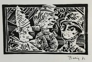 Herman Bieling - Twee houtsneden met clowns kopen? Bied vanaf 40!