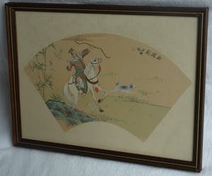Niet of onleesbaar gesigneerd - Ingelijste gouache op zijde, Japan? China? , Jachttafereel kopen? Bied vanaf 1!