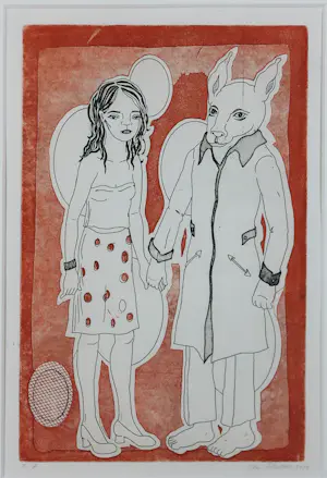 Yke Schotten - Zeefdruk op papier, Hand in hand - Ingelijst kopen? Bied vanaf 50!