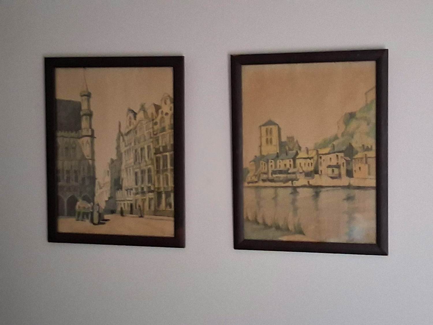 Henri Wellens - Set Stadsgezichten Brussel & Hoei kopen? Bied vanaf 90!