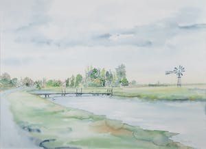 Hannie Dekker - Aquarel, Jisperdijk - Ingelijst kopen? Bied vanaf 20!
