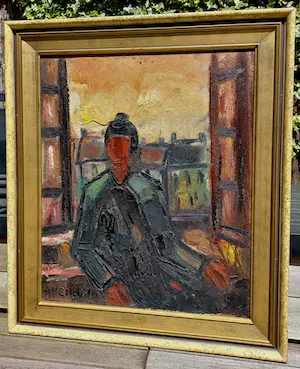 Alfons Vermeir - Vrouw in venster, olieverf op canvasboard (netjes ingelijst) kopen? Bied vanaf 225!