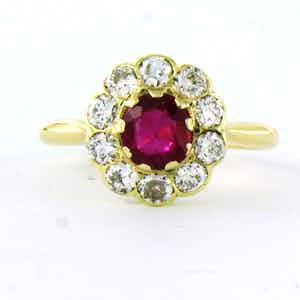 14k gouden ring bezet met robijn en oud Amsterdams geslepen diamant tot. 1.00ct verkocht voor € 600!