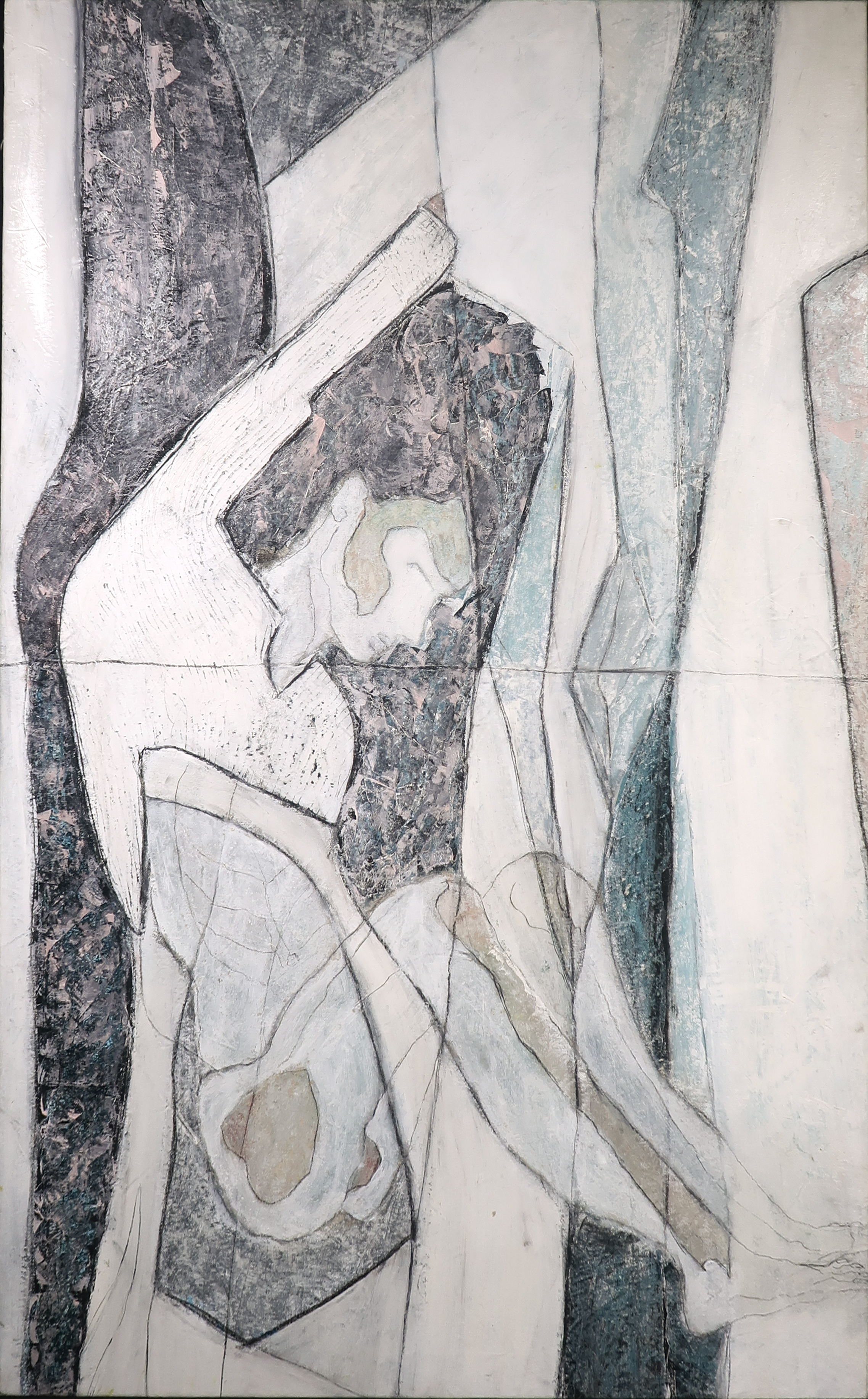 Niet of onleesbaar gesigneerd - Gemengde technieken op doek, Vrouw (groot) verkocht voor € 1!