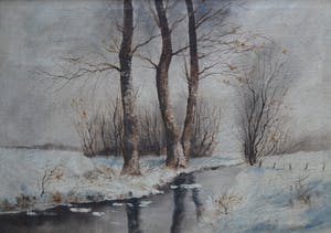 Niet of onleesbaar gesigneerd - Hollandse school (20ste eeuw) - Winters landschap - Olieverf op doek kopen? Bied vanaf 10!