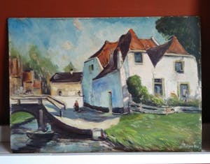 Niet of onleesbaar gesigneerd - Belgische school 20e eeuw - Dorpsgezicht kopen? Bied vanaf 1!