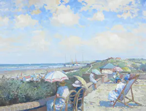 Willem Heytman - Olieverf op doek, Terras met uitzicht over het strand - Ingelijst kopen? Bied vanaf 400!