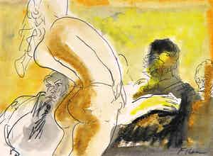 Luis Filcer - Aquarel en pentekening op papier, Vrouw II verkocht voor € 50!