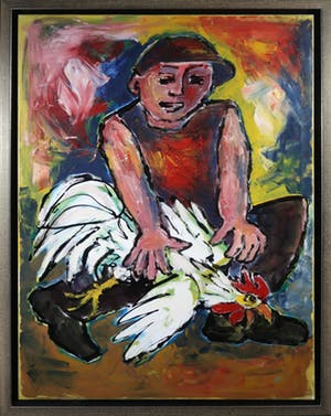 Martin van Wordragen - Olieverf op doek, Hanenvanger - Ingelijst (Groot) kopen? Bied vanaf 250!