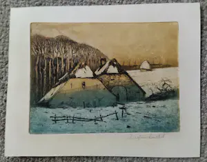 Eugene Lucker - Winterlandschap met twee schuren kopen? Bied vanaf 45!