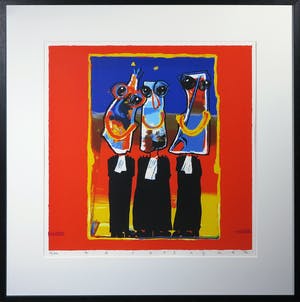 Ad Verstijnen - Zeefdruk, Drie rechtsgeleerden - Ingelijst kopen? Bied vanaf 50!