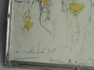 Anton Heyboer - Pastel & acryl , 5 Vrouwen – met veel tekst..... - Ingelijst kopen? Bied vanaf 135!