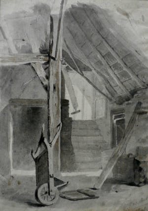 Jan Hendrik van Grootvelt - Aquarel: Boerenschuur - 1845 kopen? Bied vanaf 75!