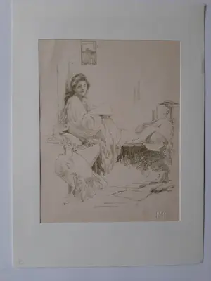 Robert Anning Bell - 3 Litho 's ,Meisjes spelen tennis ,Meisje dat leest , In hoekje met boek kopen? Bied vanaf 20!