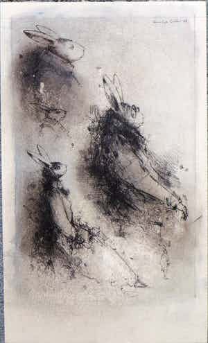 Dirkje Kuik - tekening , konijnen verkocht voor € 225!