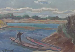 Numa Donzé - Olieverf op doek, Rheinlandschaft - Ingelijst kopen? Bied vanaf 100!