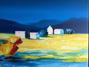 Berend Pasman - Surrealistisch mediterraan landschap | Olieverfschilderij (in baklijst) kopen? Bied vanaf 115!