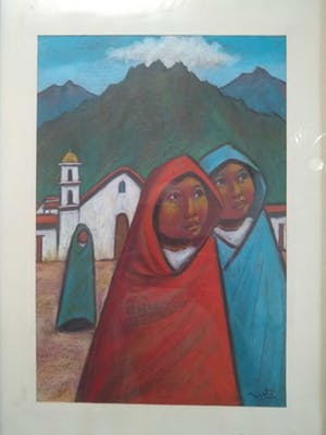 Niet of onleesbaar gesigneerd - Mexicaanse school - Vrouwen bij een kerk kopen? Bied vanaf 10!