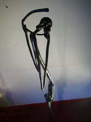 Brons (Onbekend) - De hoornspeler -vloerbeeld, groot- kopen? Bied vanaf 195!