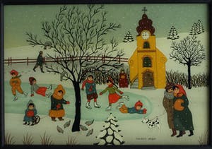Renate Koblinger-Drobar - Achterglasschildering , Wintergezicht – gesigneerd & ingelijst – ca 1980 kopen? Bied vanaf 1!